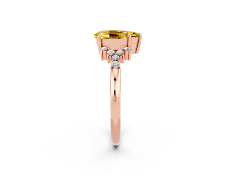 Rose gold Pear Cut Yellow Sapphire Ring with Side Stones and Four-Prong Setting_62