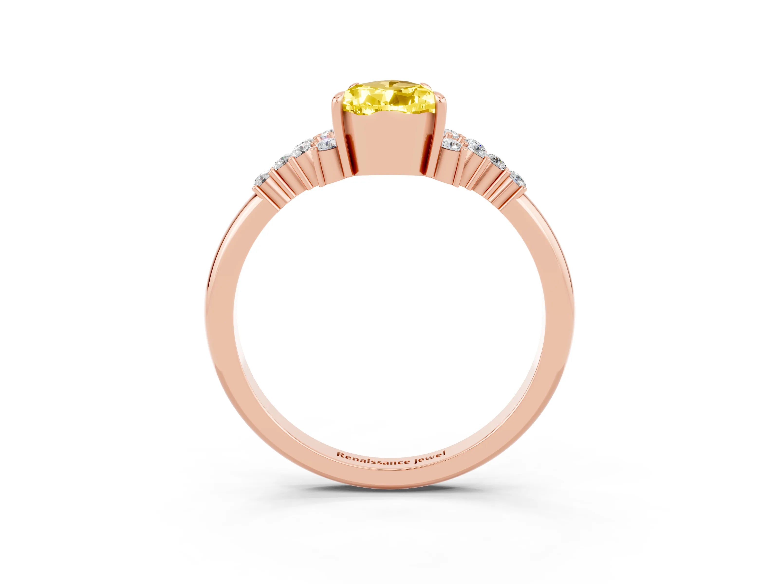 Rose gold Pear Cut Yellow Sapphire Ring with Side Stones and Four-Prong Setting_63