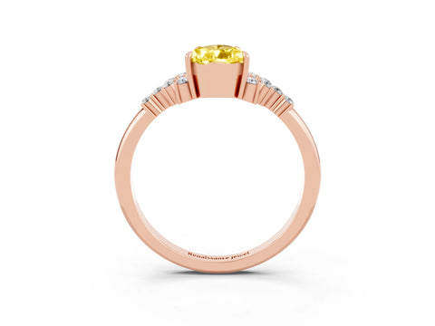 Rose gold Pear Cut Yellow Sapphire Ring with Side Stones and Four-Prong Setting_63