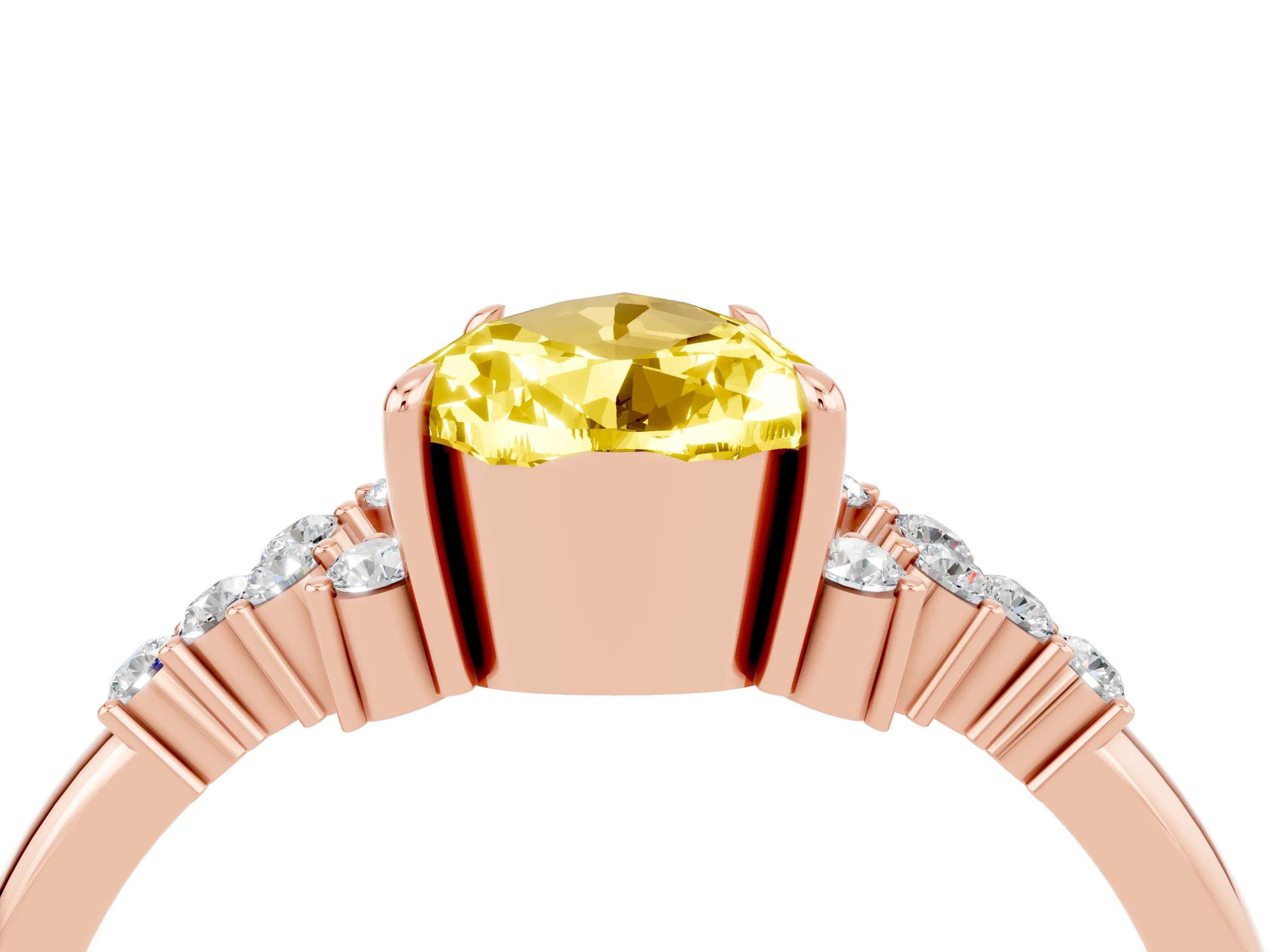 Rose gold Pear Cut Yellow Sapphire Ring with Side Stones and Four-Prong Setting_64