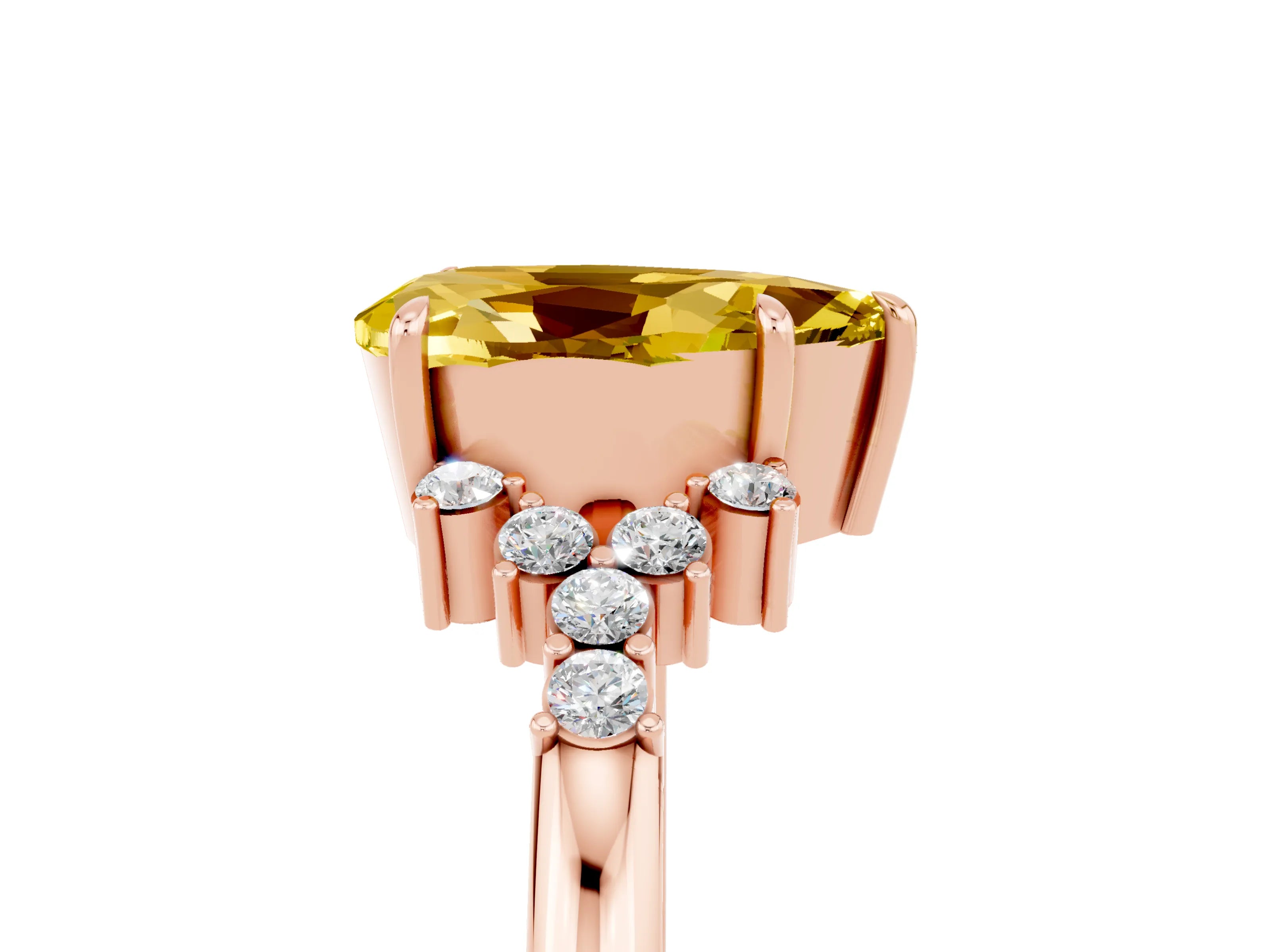Rose gold Pear Cut Yellow Sapphire Ring with Side Stones and Four-Prong Setting_65