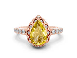 Rose gold Pear Cut Yellow Sapphire Scalloped Halo Engagement Ring with Round Shared Prong Band_24