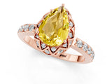 Rose gold Pear Cut Yellow Sapphire Scalloped Halo Engagement Ring with Round Shared Prong Band_25