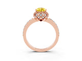 Rose gold Pear Cut Yellow Sapphire Scalloped Halo Engagement Ring with Round Shared Prong Band_27