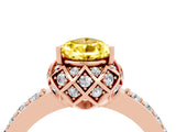 Rose gold Pear Cut Yellow Sapphire Scalloped Halo Engagement Ring with Round Shared Prong Band_28