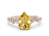 Rose gold Pear Cut Yellow Sapphire Scattered Round Accent Ring with Prong Setting_12