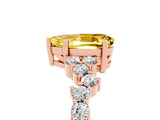 Rose gold Pear Cut Yellow Sapphire Scattered Round Accent Ring with Prong Setting_17