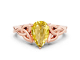 Rose gold Pear Cut Yellow Sapphire Solitaire Celtic Knot Ring with Four-Prong Setting_36