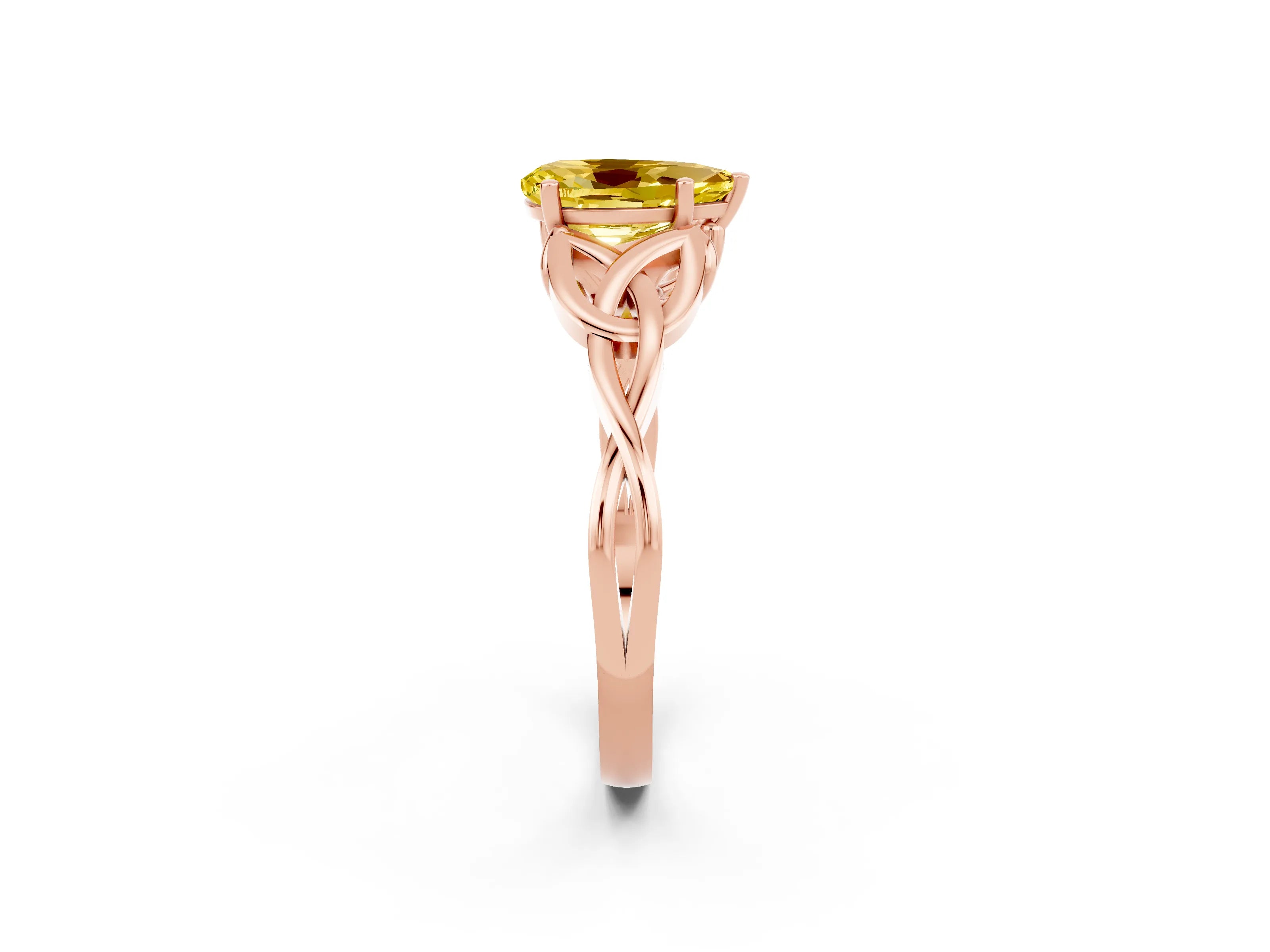 Rose gold Pear Cut Yellow Sapphire Solitaire Celtic Knot Ring with Four-Prong Setting_38