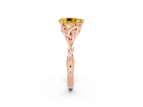 Rose gold Pear Cut Yellow Sapphire Solitaire Celtic Knot Ring with Four-Prong Setting_38