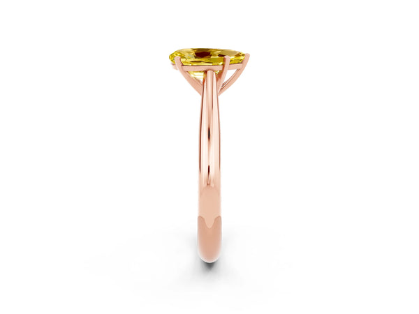 Rose gold Pear Cut Yellow Sapphire Solitaire Engagement Ring with Cathedral Setting and Four-Prong Mount