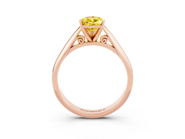 Rose gold Pear Cut Yellow Sapphire Solitaire Engagement Ring with Cathedral Setting and Four-Prong Mount