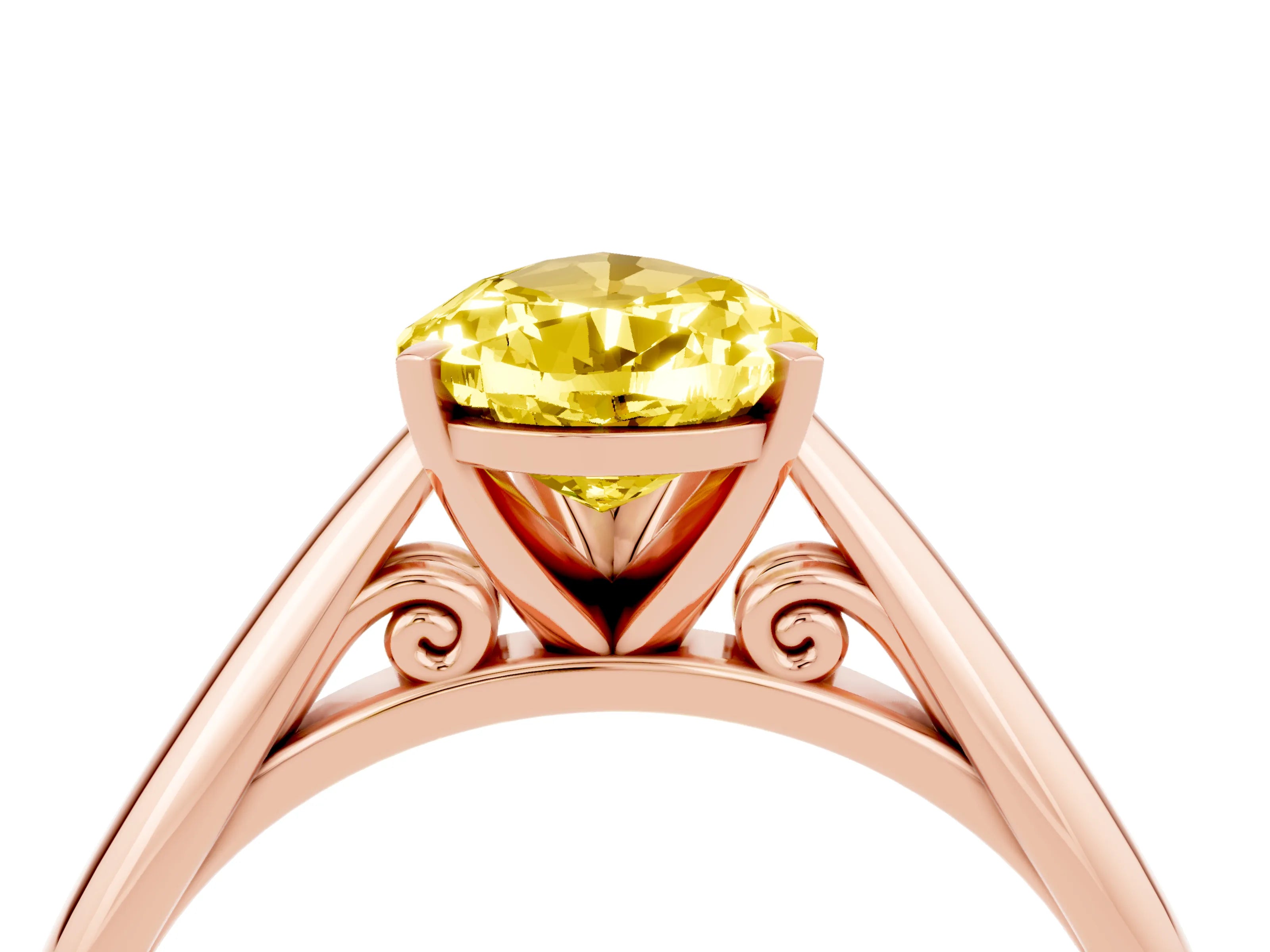 Rose gold Pear Cut Yellow Sapphire Solitaire Engagement Ring with Cathedral Setting and Four-Prong Mount_16
