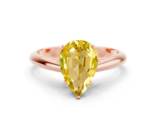Rose gold Pear Cut Yellow Sapphire Solitaire Engagement Ring with Cathedral Setting and Four-Prong Mount