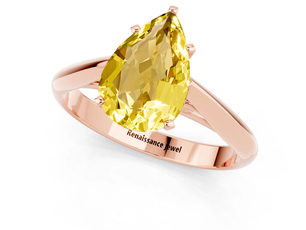 Rose gold Pear Cut Yellow Sapphire Solitaire Engagement Ring with Cathedral Setting and Four-Prong Mount