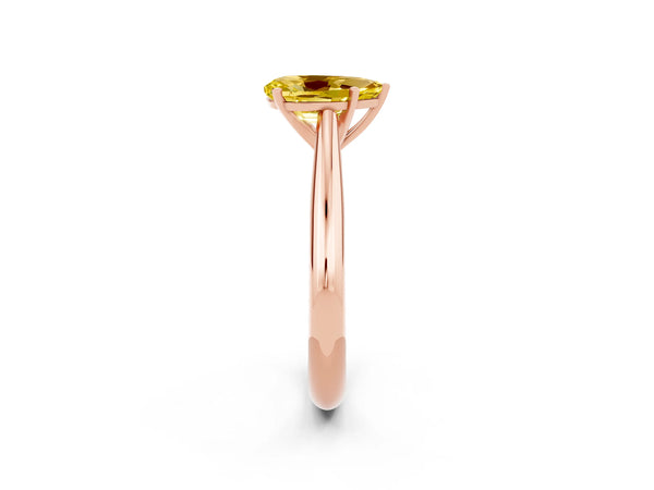 Rose gold Pear Cut Yellow Sapphire Solitaire Engagement Ring with Cathedral Setting and Four-Prong Mount