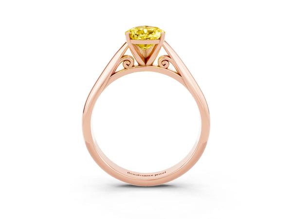 Rose gold Pear Cut Yellow Sapphire Solitaire Engagement Ring with Cathedral Setting and Four-Prong Mount