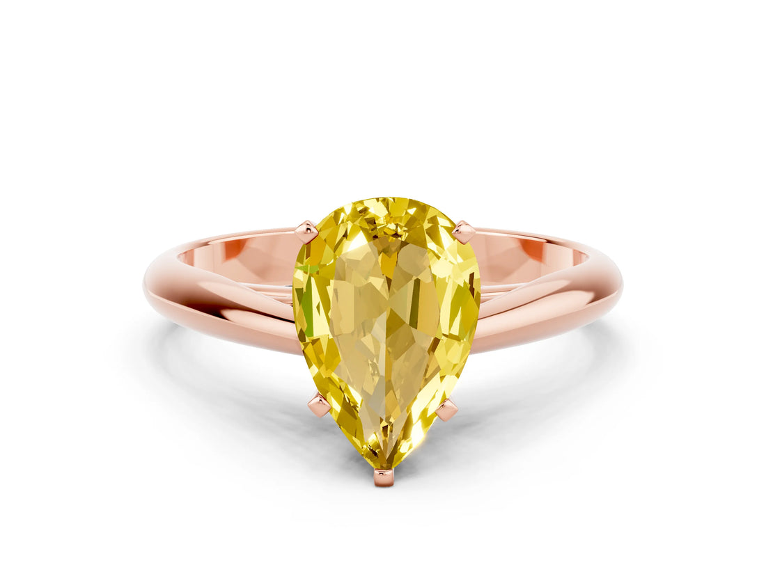 Rose gold Pear Cut Yellow Sapphire Solitaire Engagement Ring with Cathedral Setting and Four-Prong Mount_78