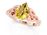 Rose gold Pear Cut Yellow Sapphire Solitaire Engagement Ring with Celtic Knot Band and Four-Prong Setting_25
