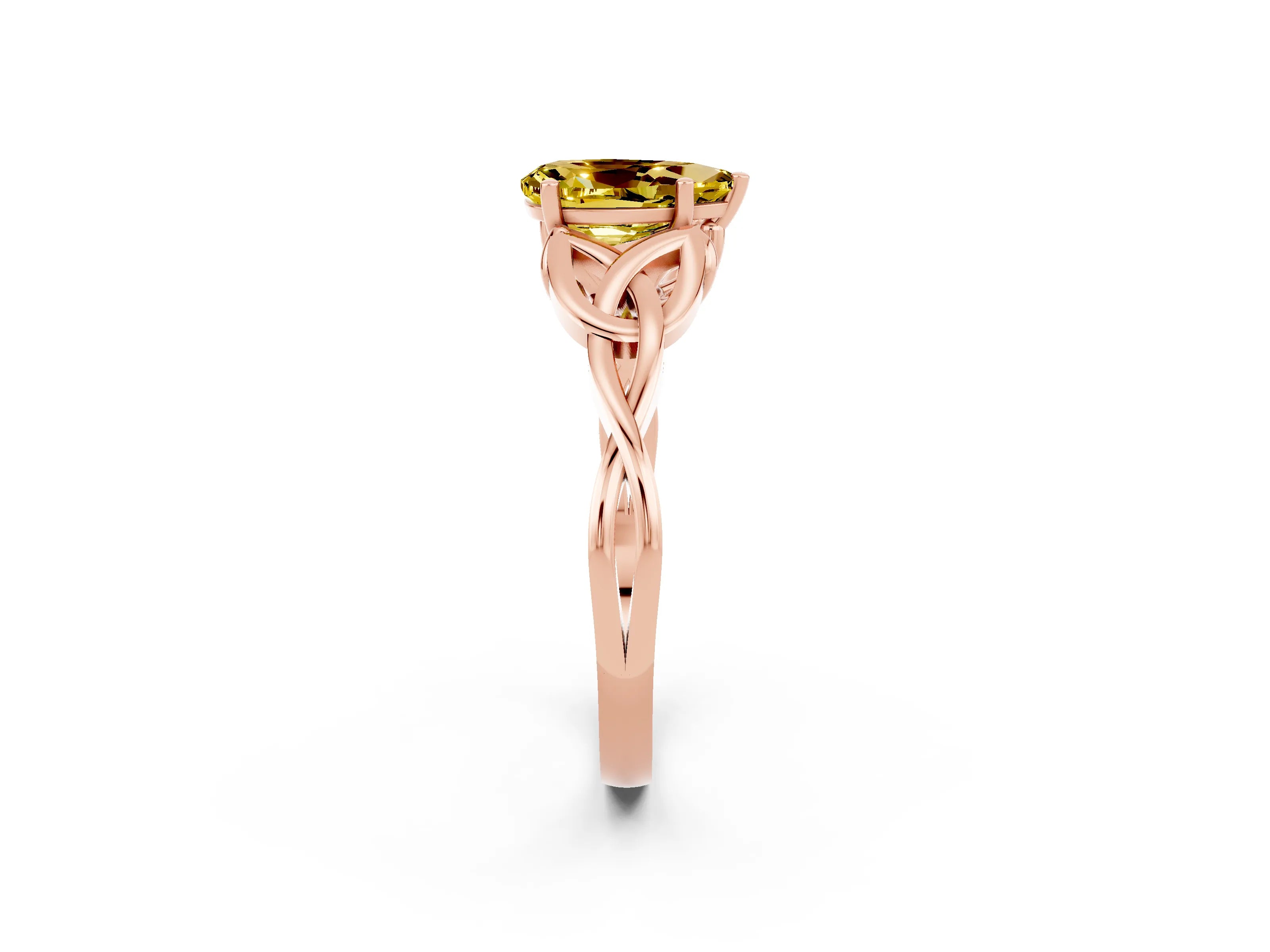 Rose gold Pear Cut Yellow Sapphire Solitaire Engagement Ring with Celtic Knot Band and Four-Prong Setting_26
