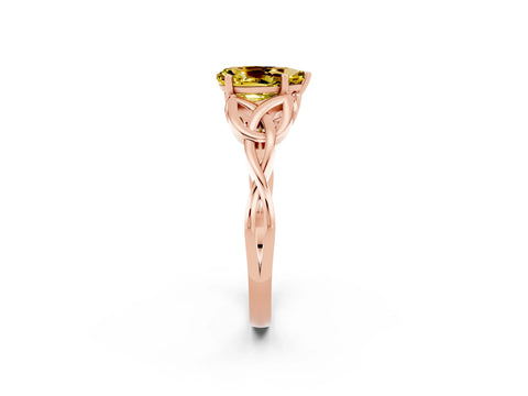 Rose gold Pear Cut Yellow Sapphire Solitaire Engagement Ring with Celtic Knot Band and Four-Prong Setting_26