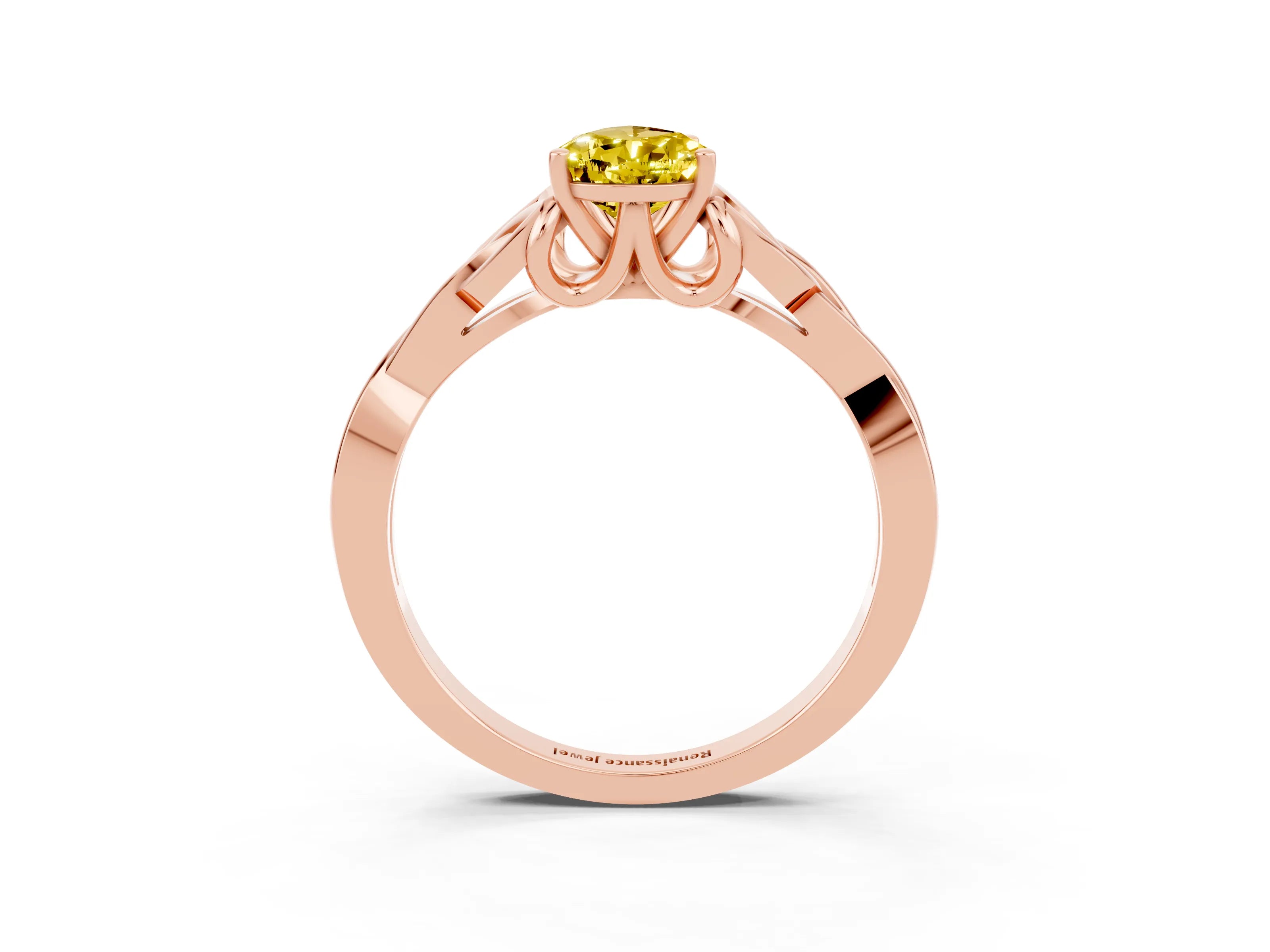 Rose gold Pear Cut Yellow Sapphire Solitaire Engagement Ring with Celtic Knot Band and Four-Prong Setting_27
