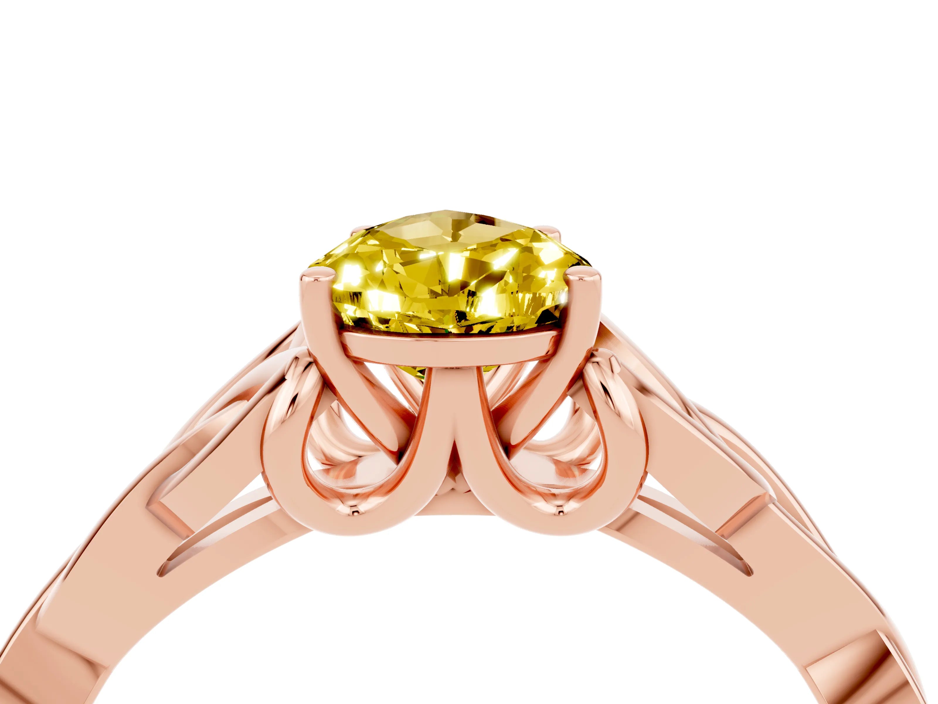 Rose gold Pear Cut Yellow Sapphire Solitaire Engagement Ring with Celtic Knot Band and Four-Prong Setting_28