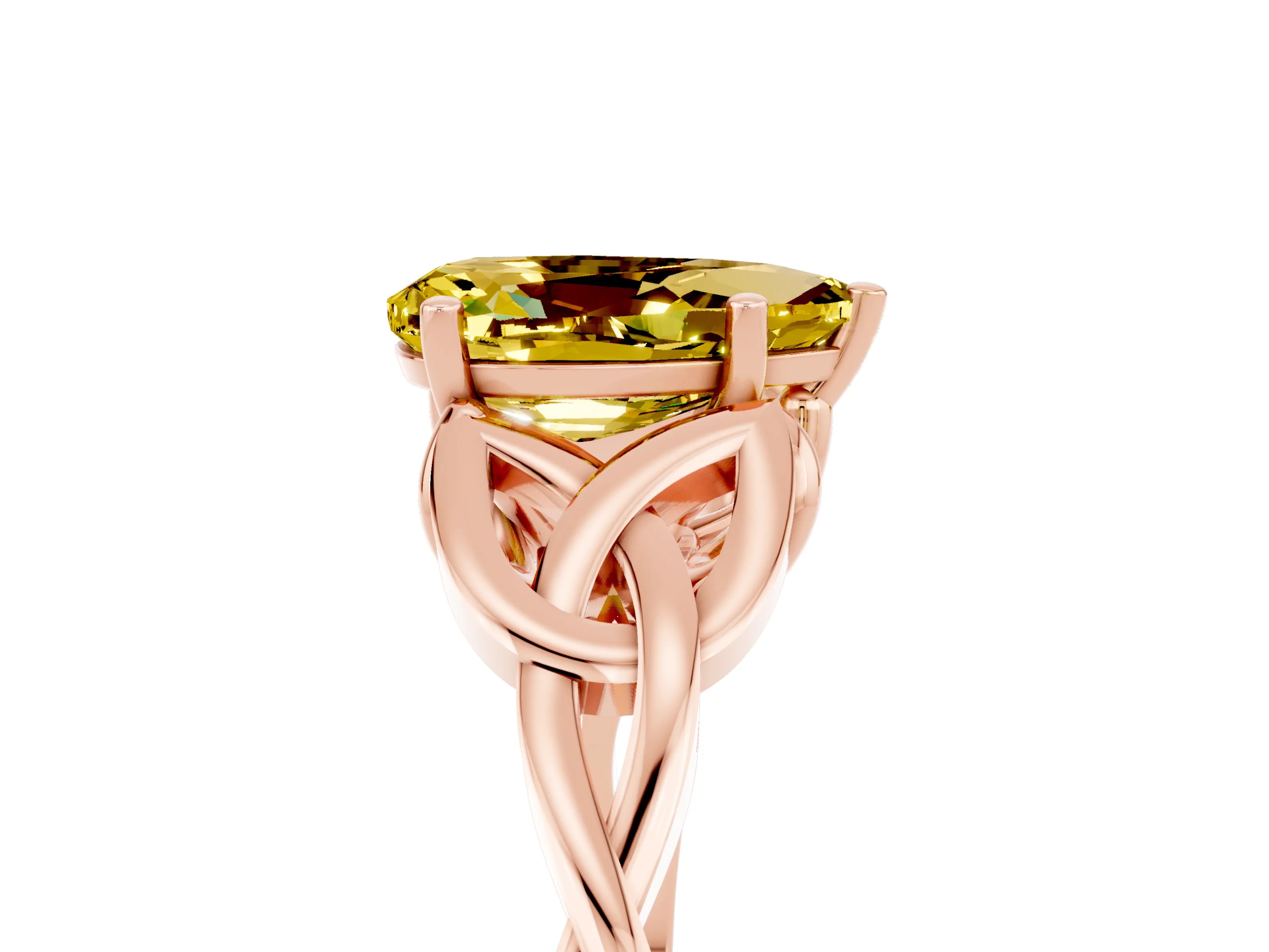 Rose gold Pear Cut Yellow Sapphire Solitaire Engagement Ring with Celtic Knot Band and Four-Prong Setting_29
