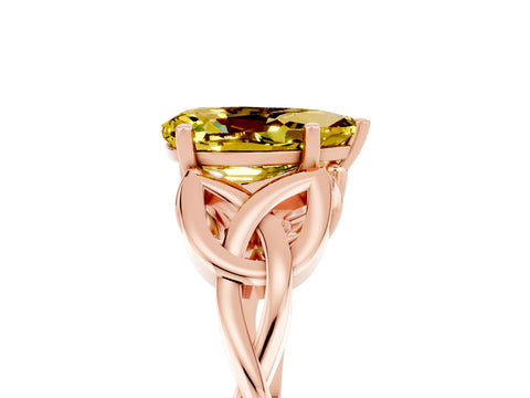 Rose gold Pear Cut Yellow Sapphire Solitaire Engagement Ring with Celtic Knot Band and Four-Prong Setting_29