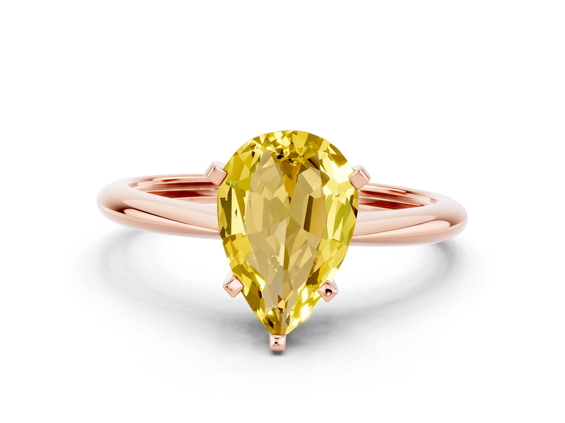 Rose gold Pear Cut Yellow Sapphire Solitaire Engagement Ring with Classic Band and Four-Prong Setting_24