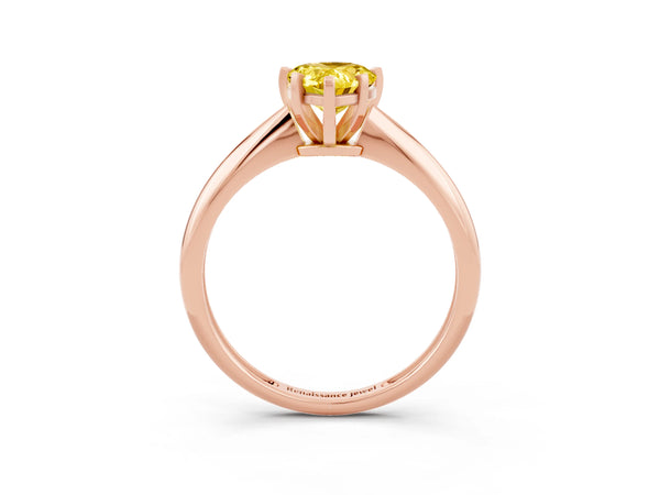 Rose gold Pear Cut Yellow Sapphire Solitaire Engagement Ring with Classic Band and Four-Prong Setting