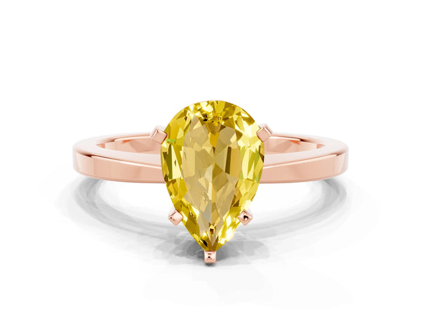 Rose gold Pear Cut Yellow Sapphire Solitaire Engagement Ring with Classic Band and Four-Prong Setting