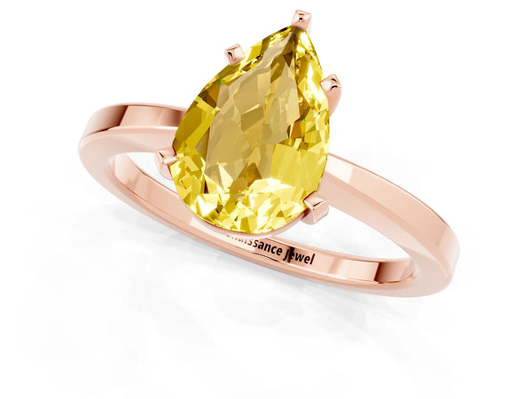 Rose gold Pear Cut Yellow Sapphire Solitaire Engagement Ring with Classic Band and Four-Prong Setting
