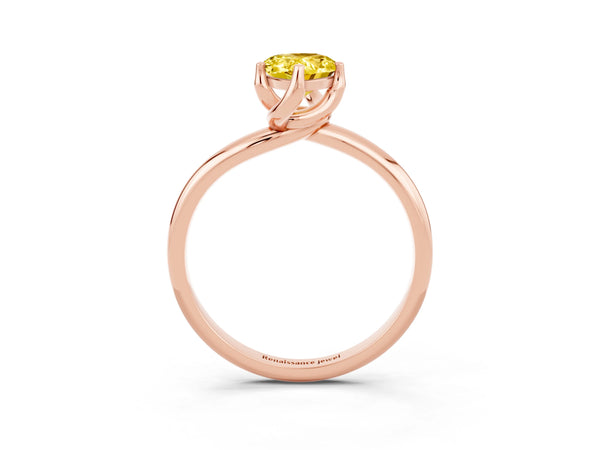 Rose gold Pear Cut Yellow Sapphire Solitaire Engagement Ring with Four-Prong Setting and Classic Band