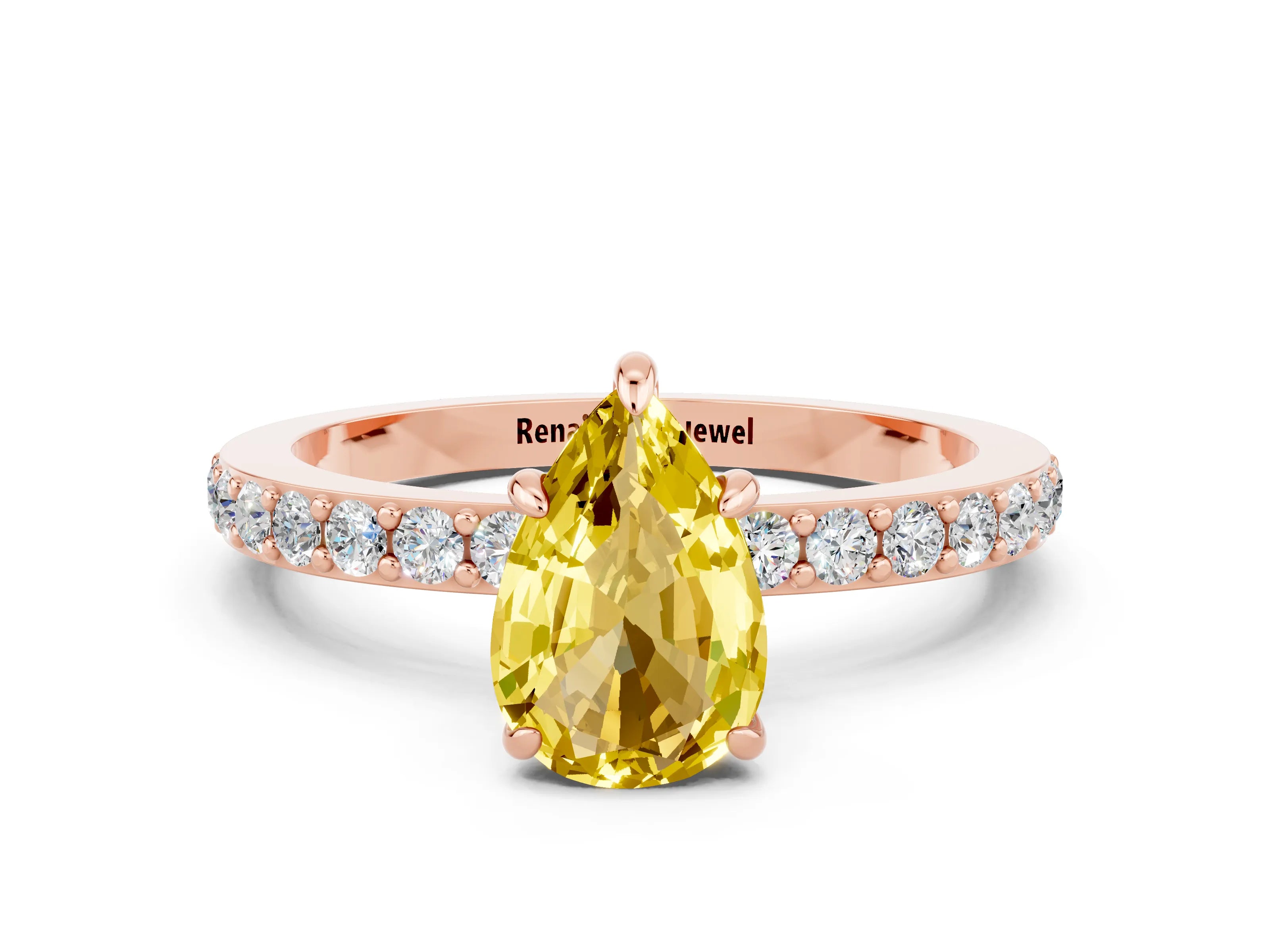 Rose gold Pear Cut Yellow Sapphire Solitaire Engagement Ring with Pavé Band and Four-Prong Setting_24
