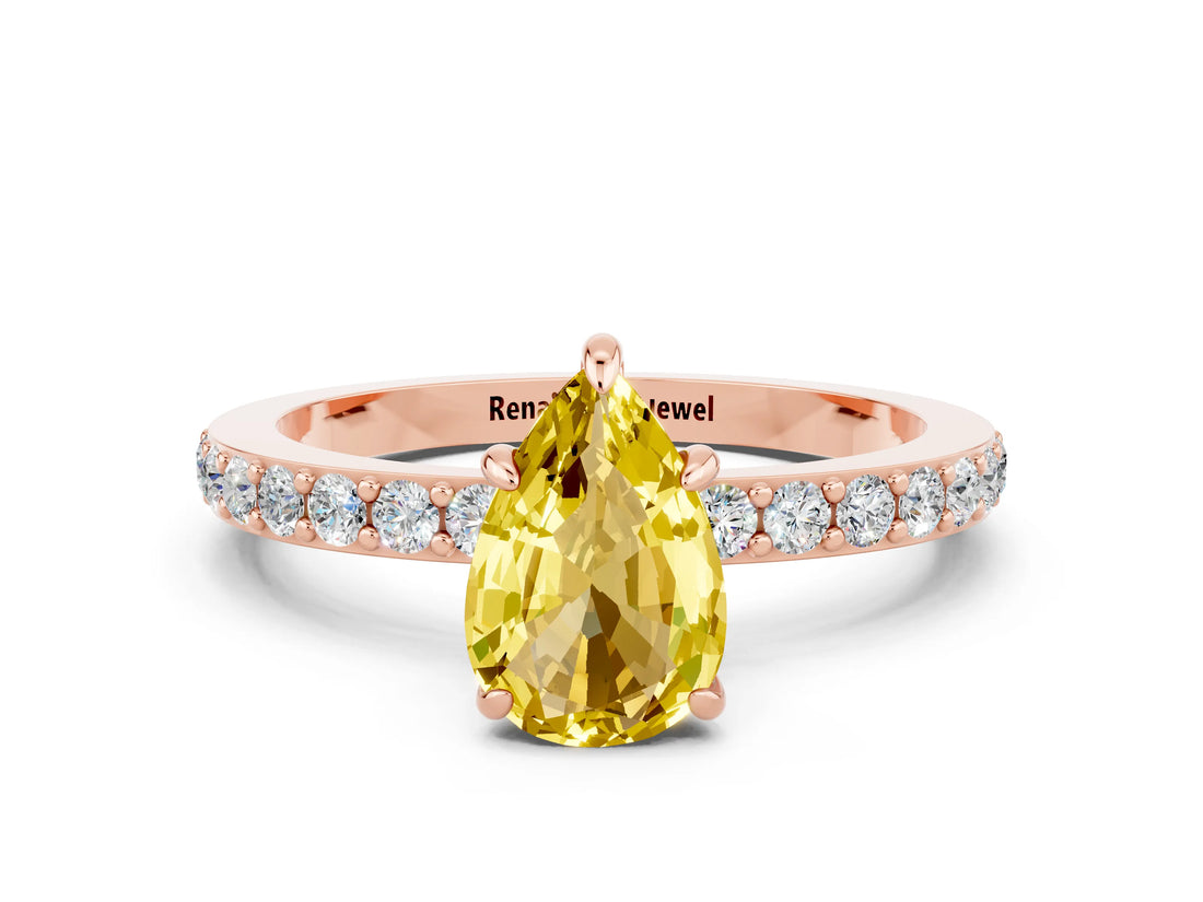 Rose gold Pear Cut Yellow Sapphire Solitaire Engagement Ring with Pavé Band and Four-Prong Setting_24