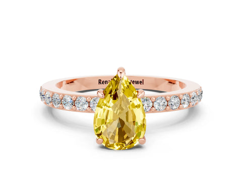 Rose gold Pear Cut Yellow Sapphire Solitaire Engagement Ring with Pavé Band and Four-Prong Setting_24