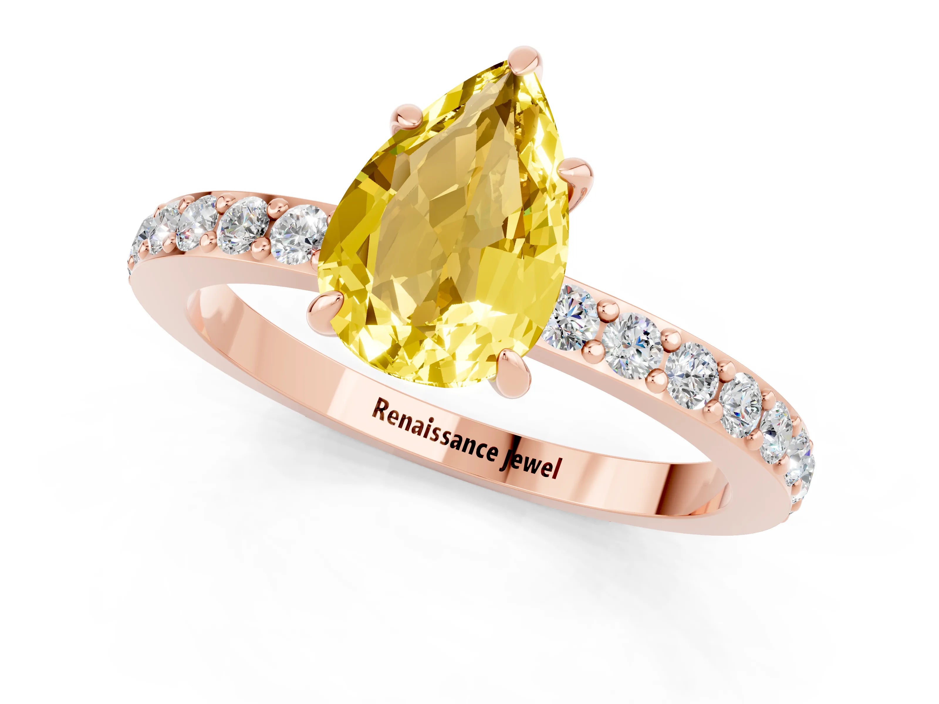 Rose gold Pear Cut Yellow Sapphire Solitaire Engagement Ring with Pavé Band and Four-Prong Setting_25
