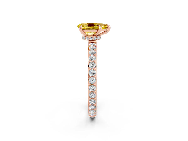 Rose gold Pear Cut Yellow Sapphire Solitaire Engagement Ring with Pavé Band and Four-Prong Setting