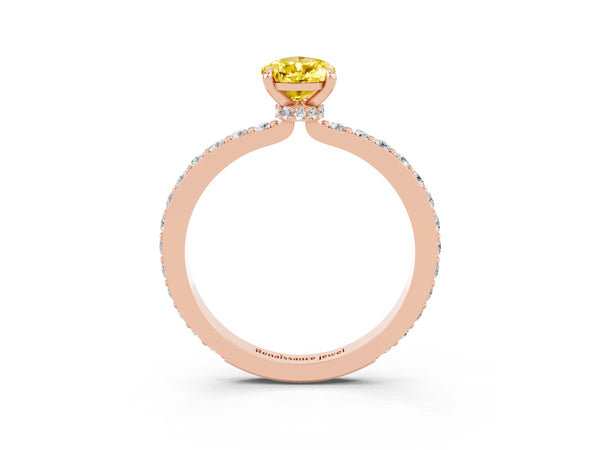 Rose gold Pear Cut Yellow Sapphire Solitaire Engagement Ring with Pavé Band and Four-Prong Setting