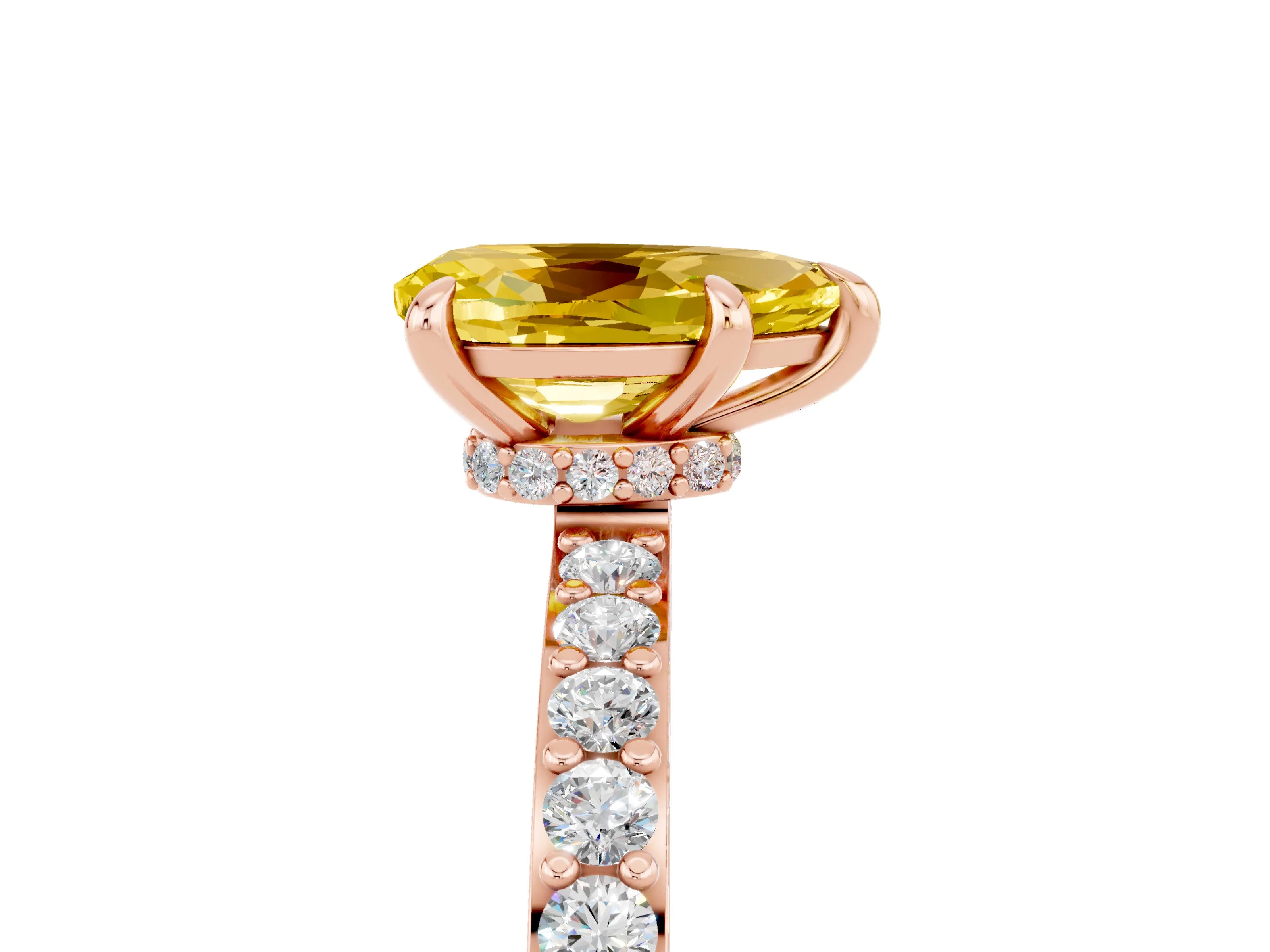Rose gold Pear Cut Yellow Sapphire Solitaire Engagement Ring with Pavé Band and Four-Prong Setting_29