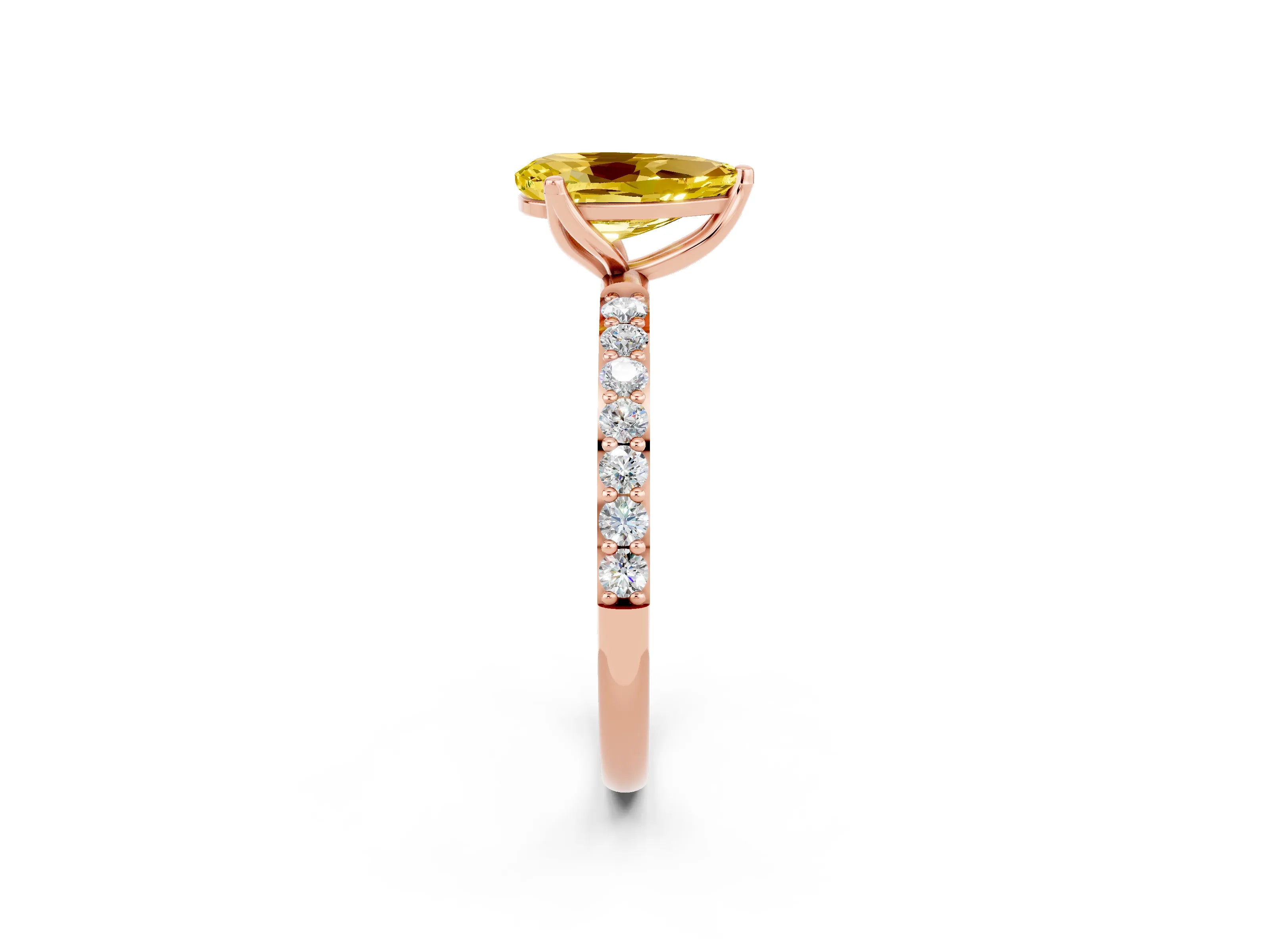Rose gold Pear Cut Yellow Sapphire Solitaire Engagement Ring with Pavé Band and Prong Setting_2