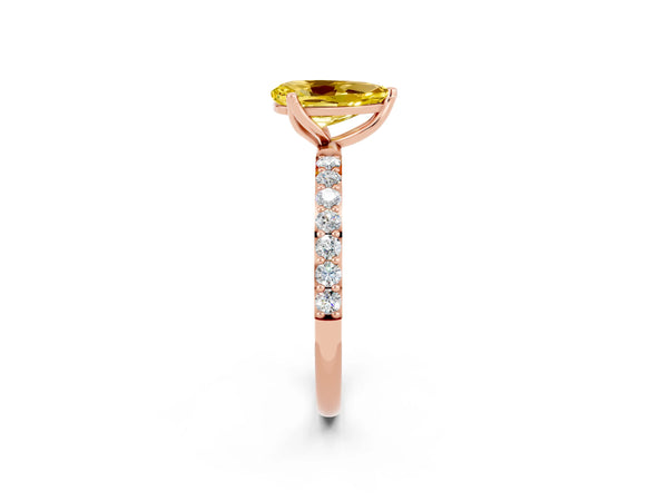 Rose gold Pear Cut Yellow Sapphire Solitaire Engagement Ring with Round  Pavé Band and Prong Setting