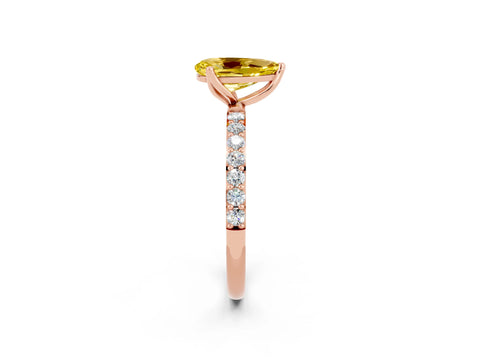 Rose gold Pear Cut Yellow Sapphire Solitaire Engagement Ring with Pavé Band and Prong Setting_2