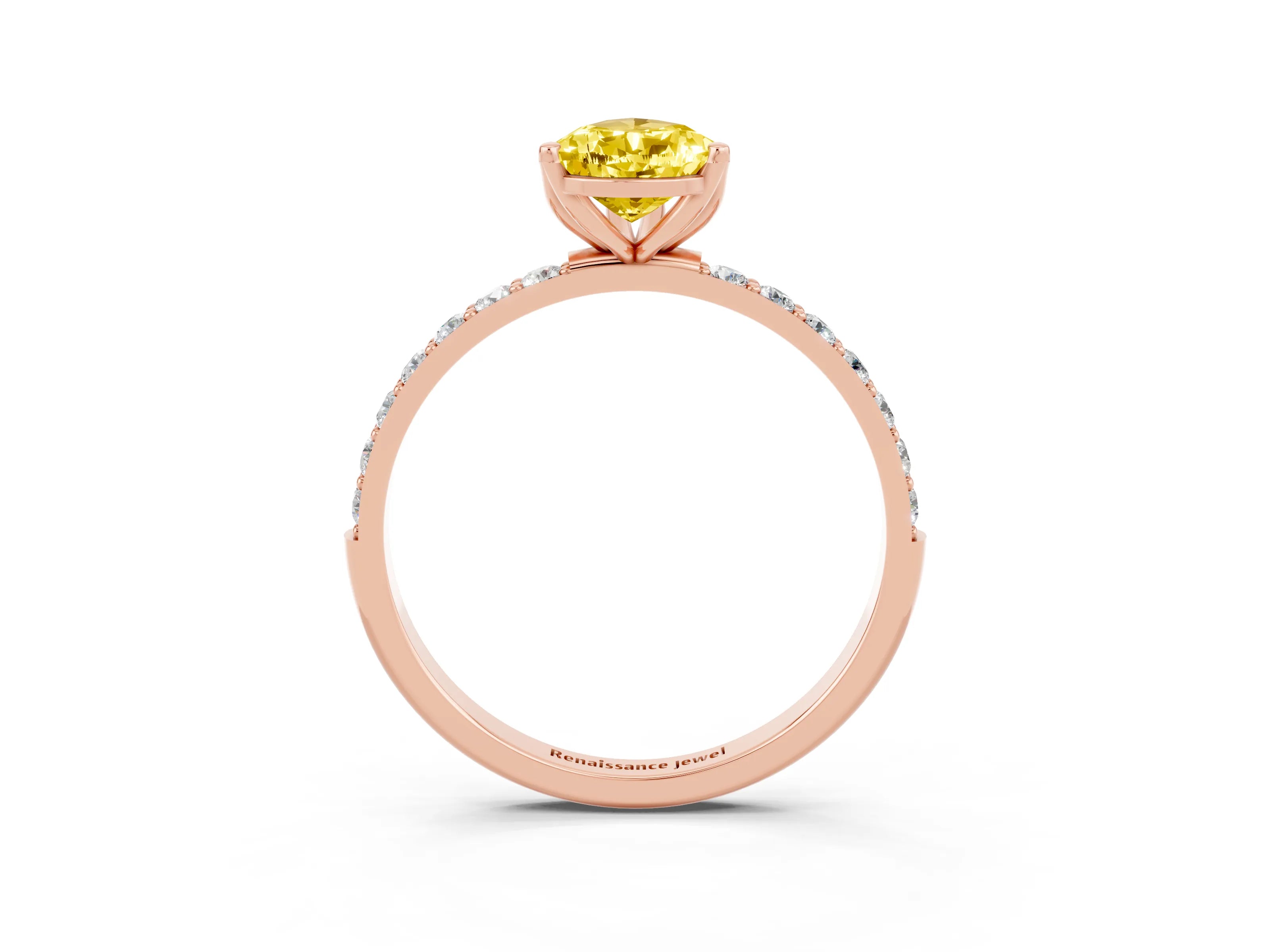 Rose gold Pear Cut Yellow Sapphire Solitaire Engagement Ring with Pavé Band and Prong Setting_3