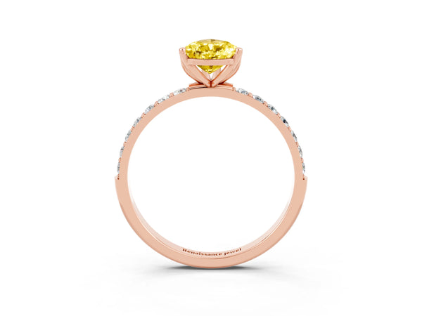 Rose gold Pear Cut Yellow Sapphire Solitaire Engagement Ring with Round  Pavé Band and Prong Setting
