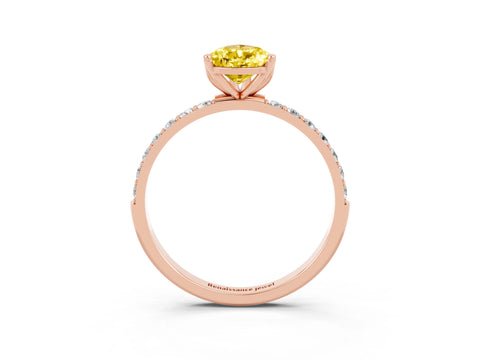 Rose gold Pear Cut Yellow Sapphire Solitaire Engagement Ring with Pavé Band and Prong Setting_3