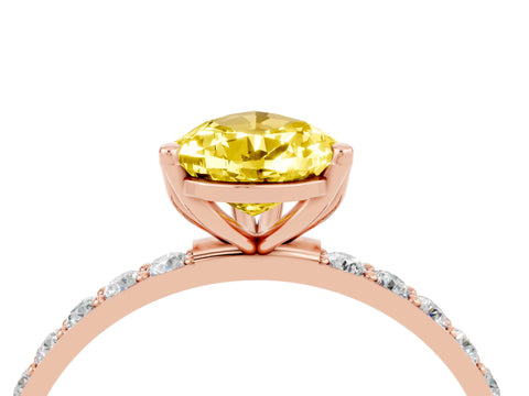 Rose gold Pear Cut Yellow Sapphire Solitaire Engagement Ring with Pavé Band and Prong Setting_4