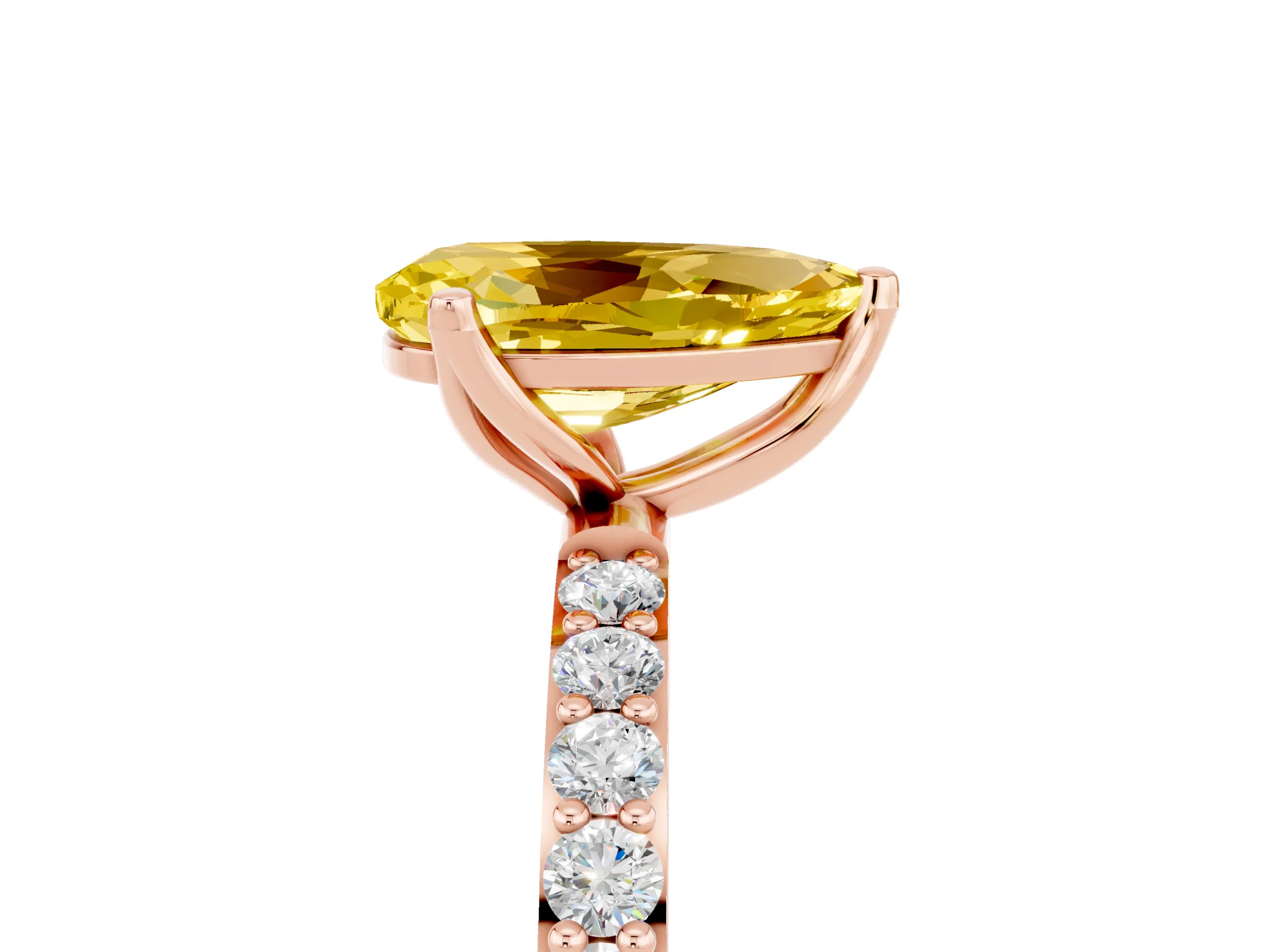 Rose gold Pear Cut Yellow Sapphire Solitaire Engagement Ring with Pavé Band and Prong Setting_5