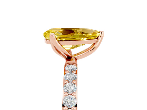 Rose gold Pear Cut Yellow Sapphire Solitaire Engagement Ring with Pavé Band and Prong Setting_5